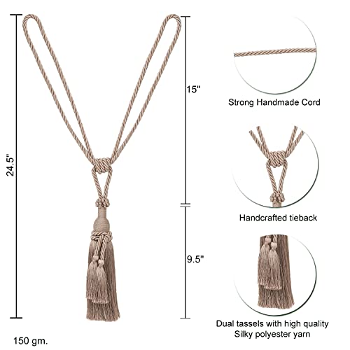 MALOINTEX 2 Pack Curtain Dual Tassel Tiebacks Tie-Backs, Handmade Rope Tiebacks Holdbacks, Polyester Curtain Tieback - Mink - Image 4