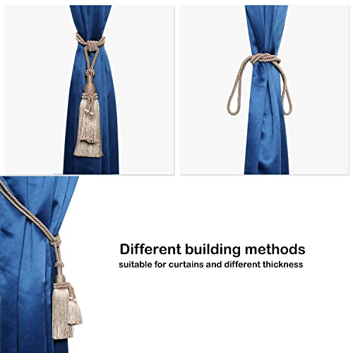 MALOINTEX 2 Pack Curtain Dual Tassel Tiebacks Tie-Backs, Handmade Rope Tiebacks Holdbacks, Polyester Curtain Tieback - Mink - Image 5