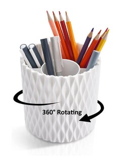 HY Rotating Pen Pencil Holder for Desk, 5 Slots 360 Degree Rotating Pencil Holder Makeup Brush Holder, Multifunctional Pen Organizer for Home, Office, Kids and School (White)  - Image 1