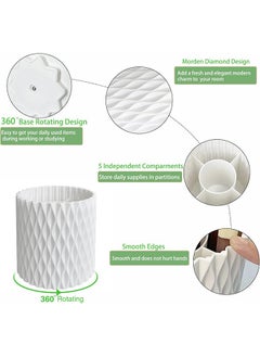 HY Rotating Pen Pencil Holder for Desk, 5 Slots 360 Degree Rotating Pencil Holder Makeup Brush Holder, Multifunctional Pen Organizer for Home, Office, Kids and School (White)  - Image 2