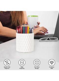 HY Rotating Pen Pencil Holder for Desk, 5 Slots 360 Degree Rotating Pencil Holder Makeup Brush Holder, Multifunctional Pen Organizer for Home, Office, Kids and School (White)  - Image 3