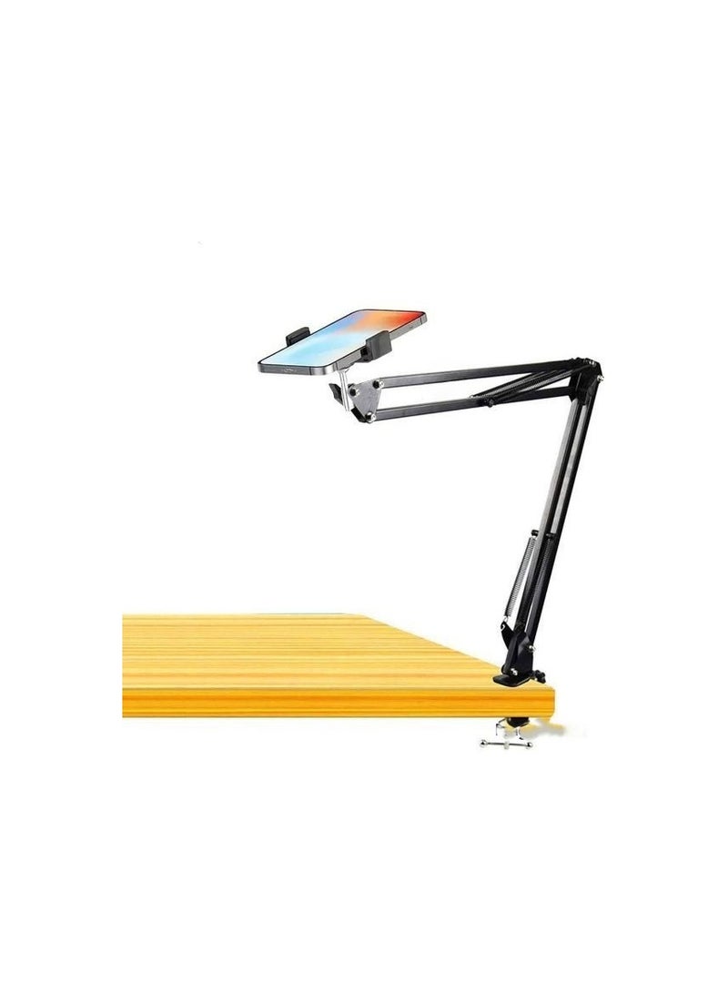 Flexible Gooseneck Cell Phone & Tablet Stand – Adjustable Lazy Arm Clip Holder for 4 to 10.6 Inch Devices – Ideal for Overhead Video, Desk & Bed Use – Black