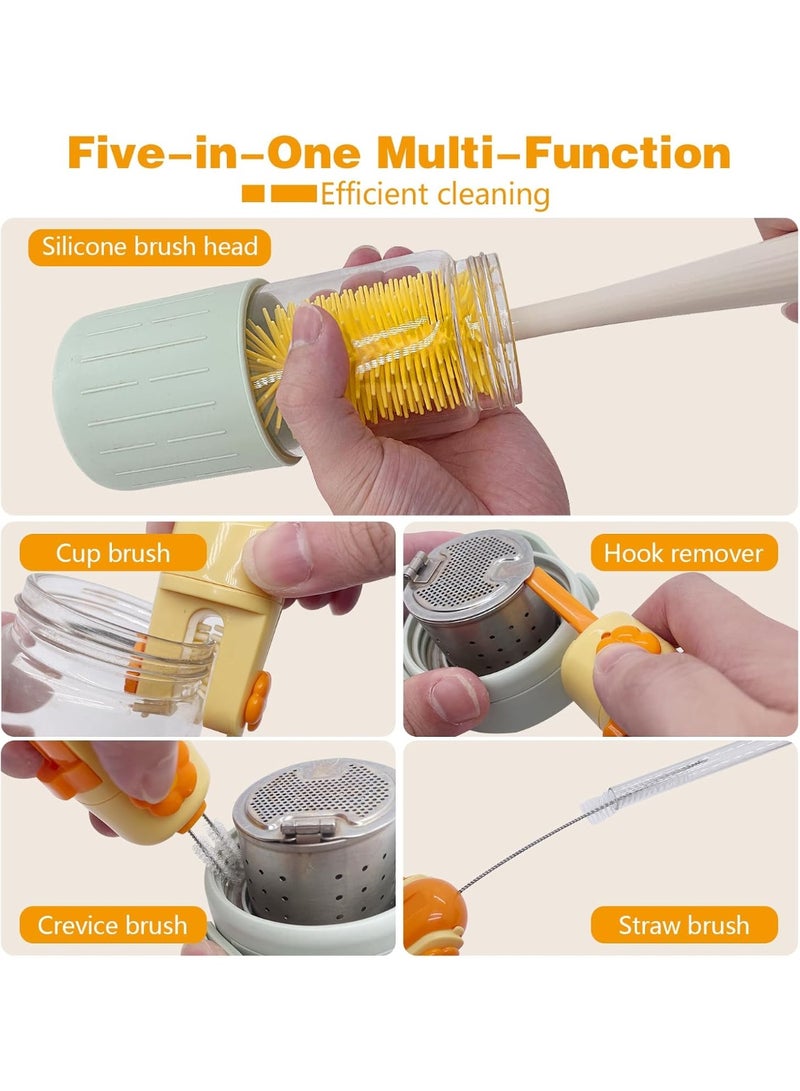 5 in 1 Bottle Brush – Multifunctional Brush with Long Handle for Cleaning Bottles, Baby Bottle Cleaner - Image 3