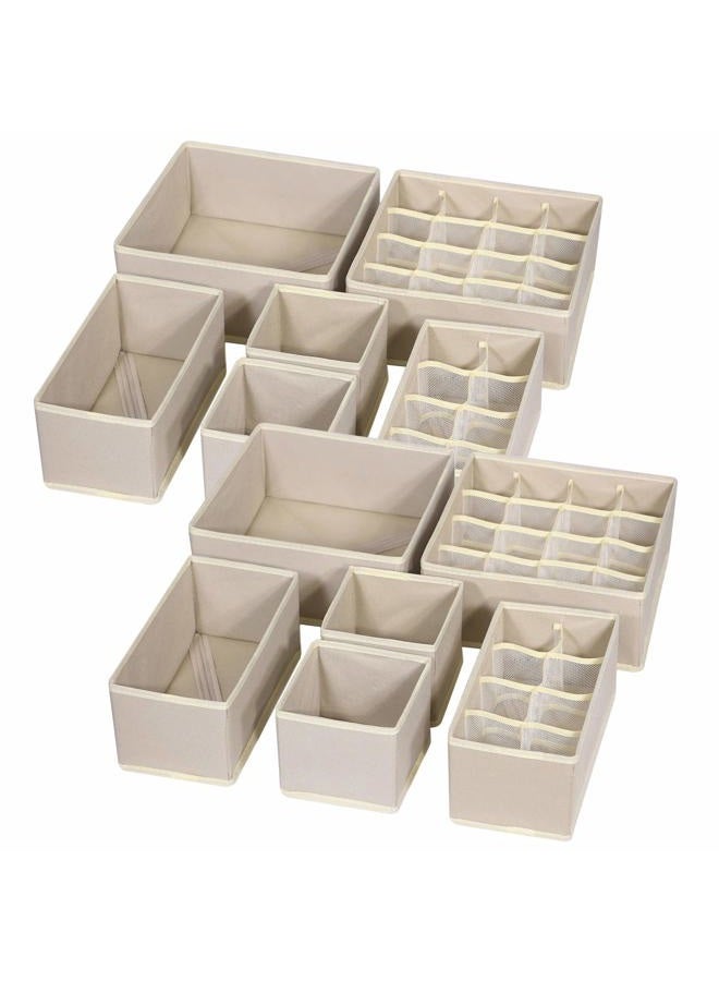 TENABORT 12 Pack Foldable Drawer Organizer Dividers Cloth Storage Box Closet Dresser Organizer Cube Fabric Containers Basket Bins for Underwear Bras Socks Panties Lingeries Nursery Baby Clothes Beige - Image 1