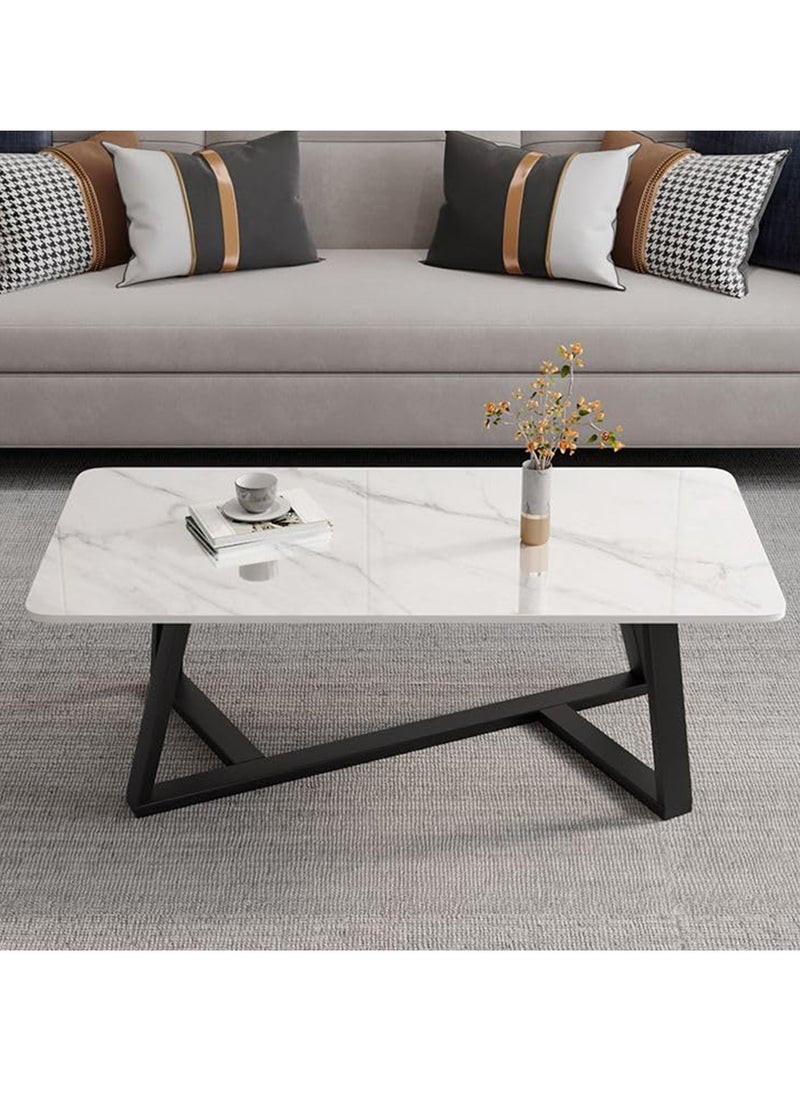Sharpdo - Small Apartment Living Room Light Luxury Marble Slate Coffee Table, Thick Steel Pipe Coffee Table Dining Table - Image 1