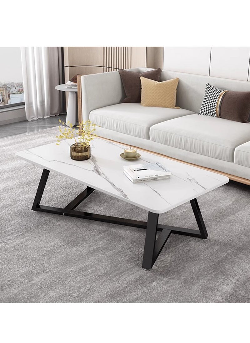 Sharpdo - Small Apartment Living Room Light Luxury Marble Slate Coffee Table, Thick Steel Pipe Coffee Table Dining Table - Image 1