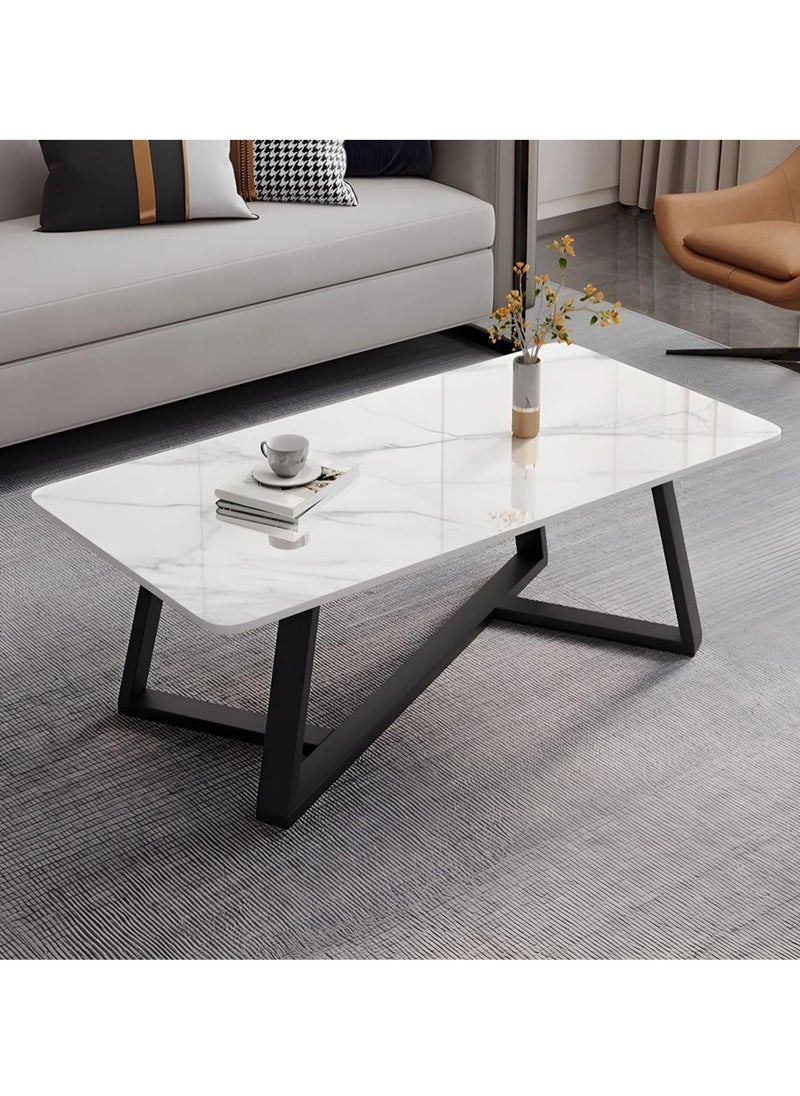 Sharpdo - Small Apartment Living Room Light Luxury Marble Slate Coffee Table, Thick Steel Pipe Coffee Table Dining Table - Image 1