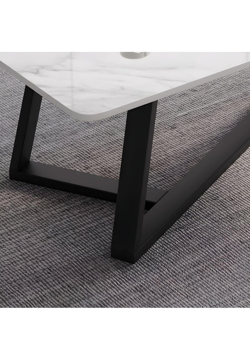 Sharpdo - Small Apartment Living Room Light Luxury Marble Slate Coffee Table, Thick Steel Pipe Coffee Table Dining Table - Image 1