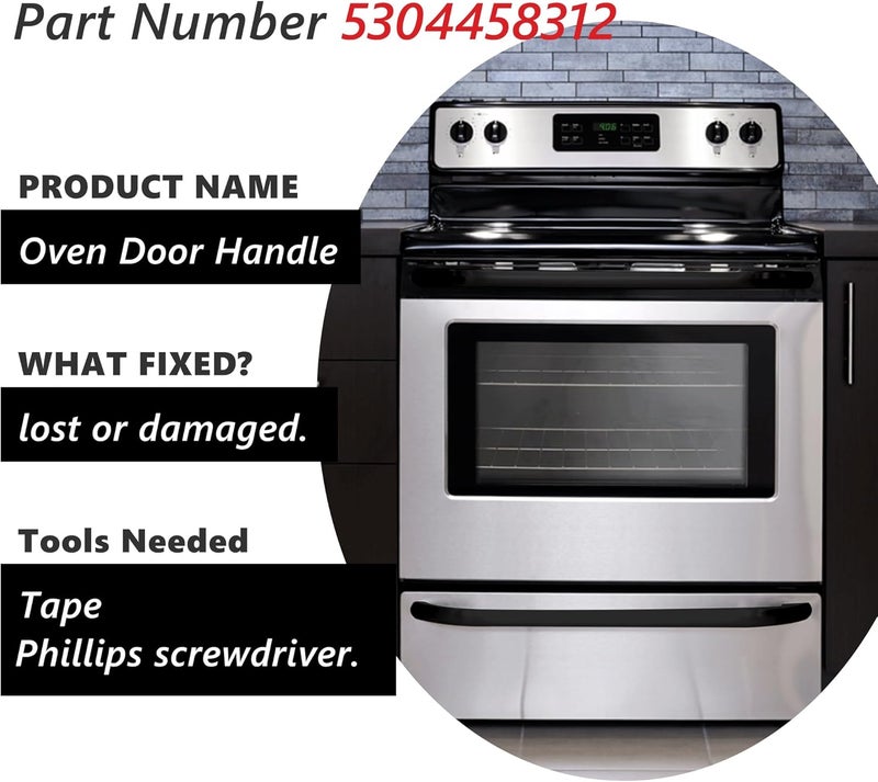 مقبض باب الفرن رقم 5304458312، قابل للاستبدال، متوافق مع منتجات Kenmore وElectrolux وFrigidaire، مناسب لمواقد المطابخ، يحتوي على 2 براغي لمقبض باب الفرن رقم 316433300. - Image 2