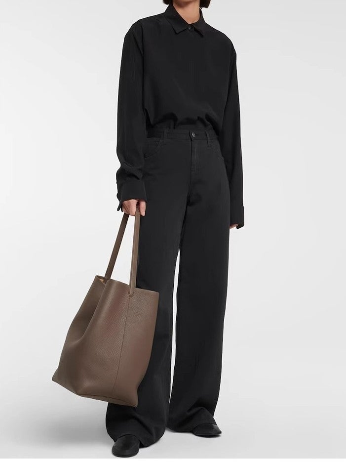 Tr Bucket Bag Women'S New 2024 Shoulder Cowhide Large Capacity Niche Portable Bag Black Genuine Leather Bag Women'S Bag - Image 3