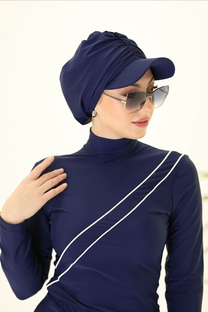 NS Tasarım NS Design Mila Navy Blue Visor Bonnet - Image 1