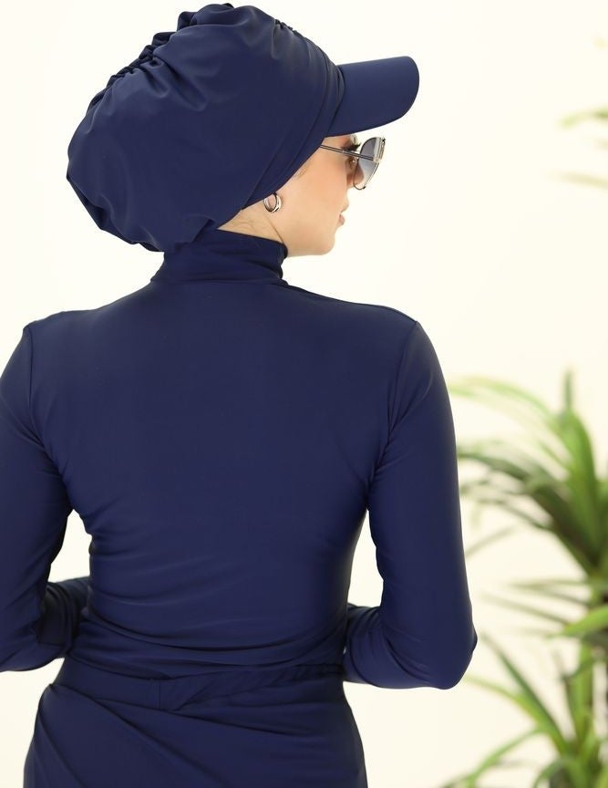 NS Tasarım NS Design Mila Navy Blue Visor Bonnet - Image 3