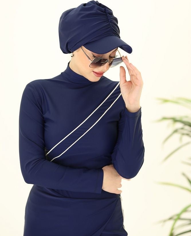 NS Tasarım NS Design Mila Navy Blue Visor Bonnet - Image 2