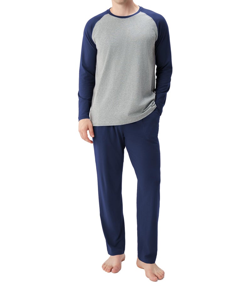 DAVID ARCHY Mens Pajamas Set - Soft Pj Sets for Men Long Sleeve Pajamas Men Cotton Mens Pjs Sets Loungewear with Pockets Navy Blue - Image 1