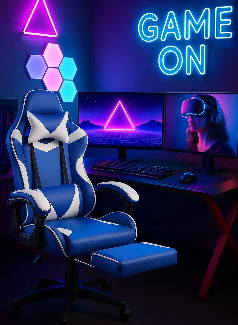 Ergonomic Gaming Chair with Footrest – Reclining High-Back Chair with Lumbar Support, Adjustable Armrests, and PU Leather for PC Gaming  Office  - Image 1