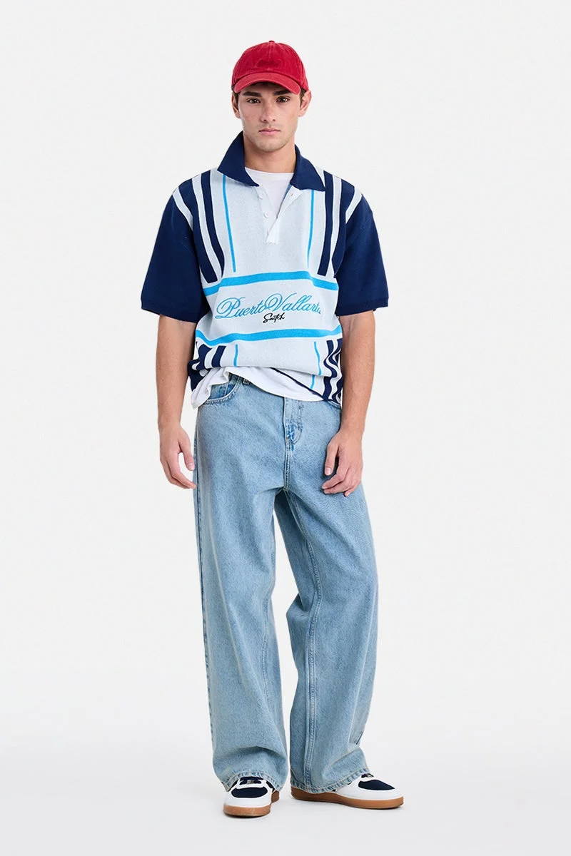 سنيتش Navy Blue Embroidered Half Sleeve Oversized Streetwear T-Shirt