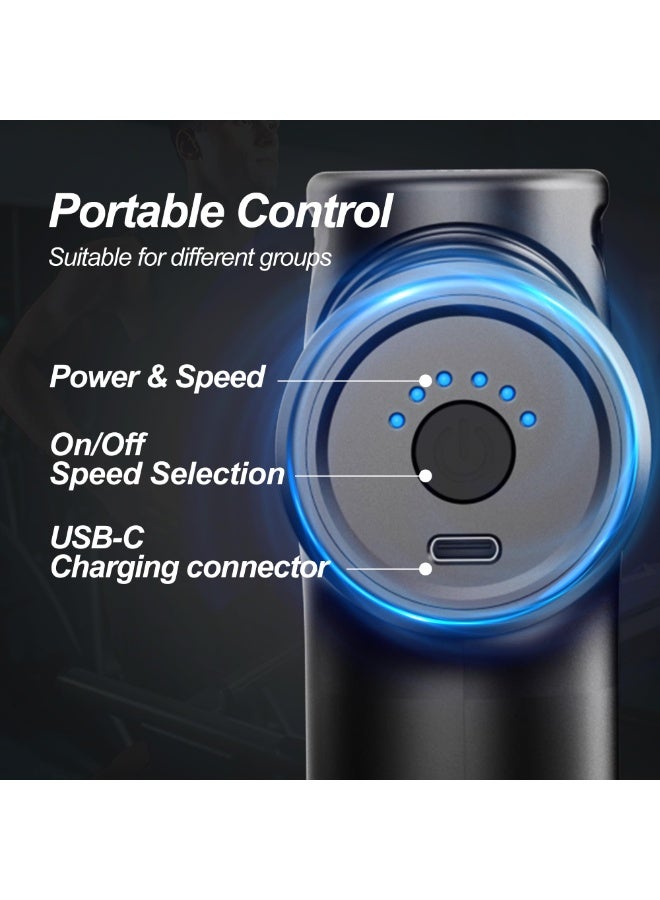 Deep Tissue Massage Gun Portable, Mini Electric Muscle Massager, Suitable for Relieving Back, Neck and Body Pain, with 8 Heads and 6 Speeds, Black - Image 2