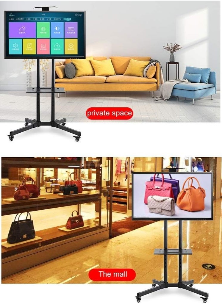 TV Stand Mobile TV Stand For 32-65 In Plasma/LCD/LED Home Display Rolling Floor TV Cart VESA 200x200 To 600x400 TV Trolley On Wheels With Shelf Max Loading Capacity 50kg