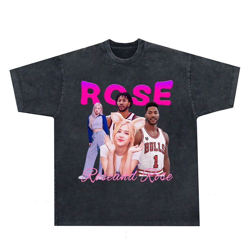 Bf Style Retro American High Street Leisure Washed T-Shirt Figure Leisure Printing - Image 1