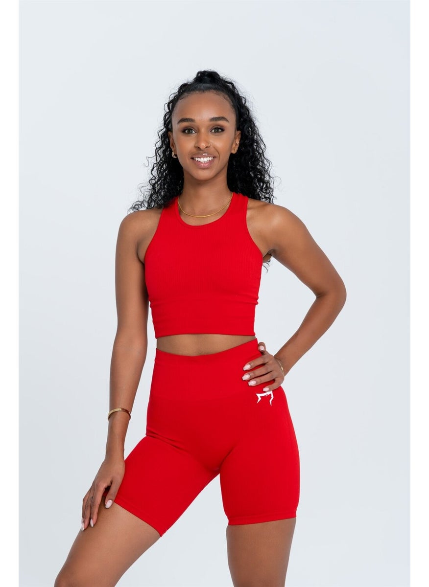 Gymwolves Women's Sports Shorts | Red | Seamless Sports Shorts | Corduroy |  - Image 2
