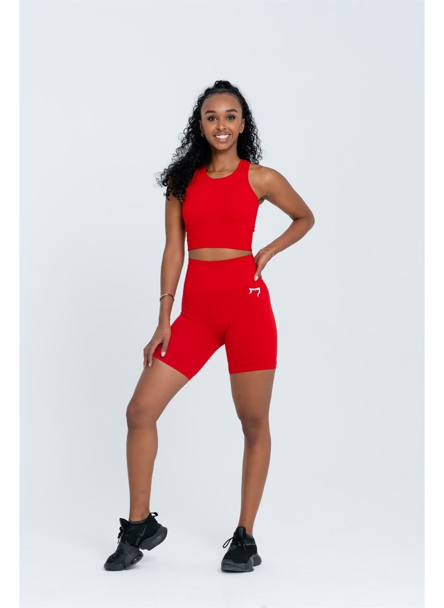 Gymwolves Women's Sports Shorts | Red | Seamless Sports Shorts | Corduroy |  - Image 1