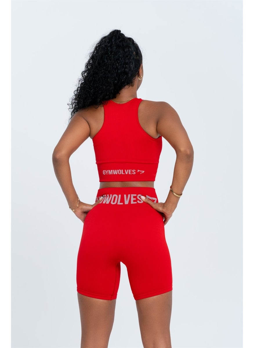 Gymwolves Women's Sports Shorts | Red | Seamless Sports Shorts | Corduroy |  - Image 4