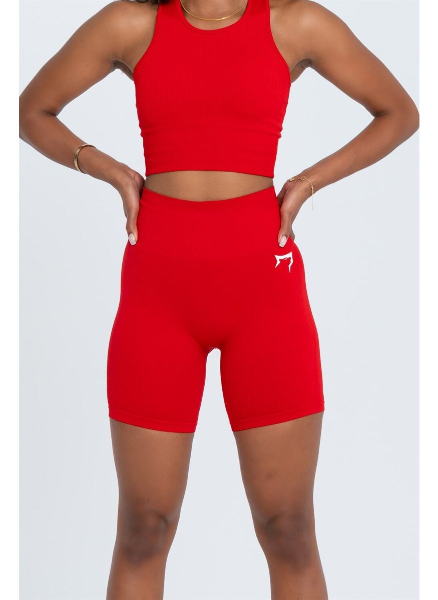 Gymwolves Women's Sports Shorts | Red | Seamless Sports Shorts | Corduroy |  - Image 5