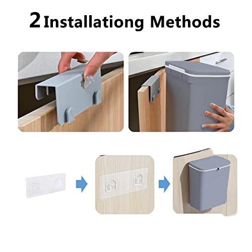 TOPROAD Kitchen Hanging Trash Can, 2.4 Gallon Wall Mounted Counter Waste Compost Bin, Small Garbage Can with Lid for Cupboard/Bathroom/Bedroom/Office/Camping/Under Sink(Grey) - Image 4
