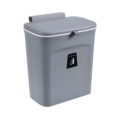 TOPROAD Kitchen Hanging Trash Can, 2.4 Gallon Wall Mounted Counter Waste Compost Bin, Small Garbage Can with Lid for Cupboard/Bathroom/Bedroom/Office/Camping/Under Sink(Grey) - Image 1