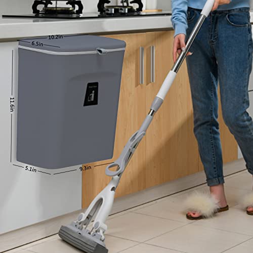 TOPROAD Kitchen Hanging Trash Can, 2.4 Gallon Wall Mounted Counter Waste Compost Bin, Small Garbage Can with Lid for Cupboard/Bathroom/Bedroom/Office/Camping/Under Sink(Grey) - Image 2
