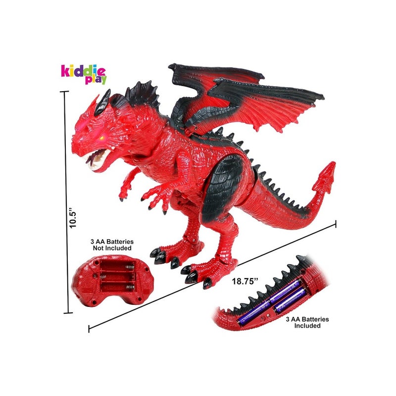 Remote Control Dinosaur with Wings Toy for Boys and Girls Kiddie Play Programmable Walking Velociraptor Robot Realistic Roaring RC Dino with LED Lights Educational Electronic Pet Best Birthday Christmas Gift for 3-12 Year Olds Red - Image 2
