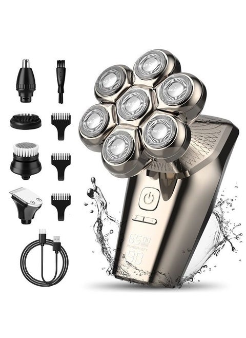Head Shaver for Bald Men, Electric Razor for Men 5-in-1 Multifunctional Electric Head Shaver Bald Clippers for Men Wet/Dry Waterproof 7D Rotary Shaver Grooming Kit Rechargeable with LED Display