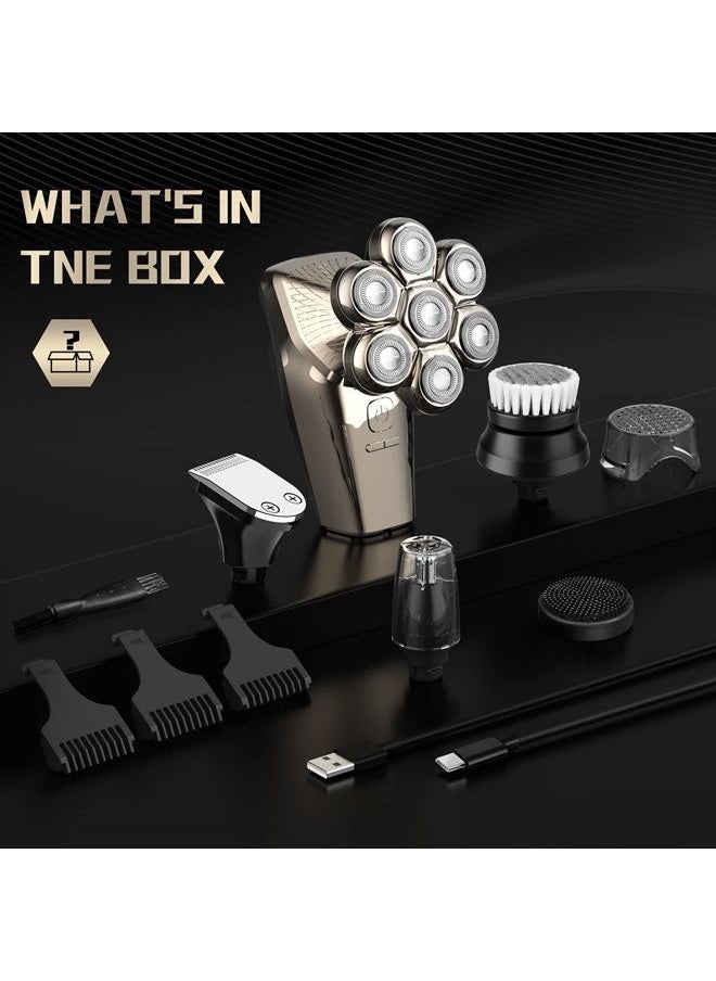Head Shaver for Bald Men, Electric Razor for Men 5-in-1 Multifunctional Electric Head Shaver Bald Clippers for Men Wet/Dry Waterproof 7D Rotary Shaver Grooming Kit Rechargeable with LED Display