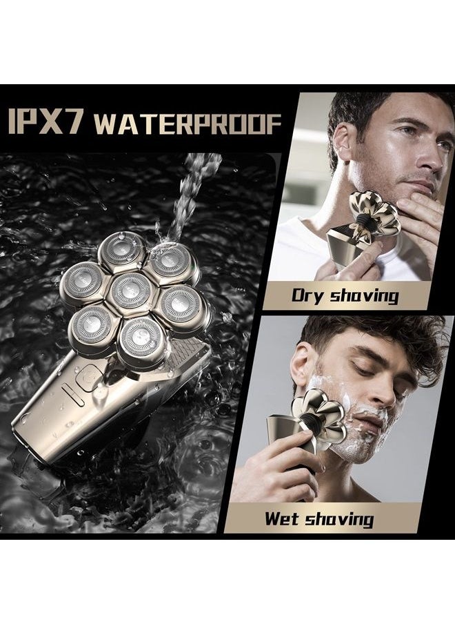 Head Shaver for Bald Men, Electric Razor for Men 5-in-1 Multifunctional Electric Head Shaver Bald Clippers for Men Wet/Dry Waterproof 7D Rotary Shaver Grooming Kit Rechargeable with LED Display