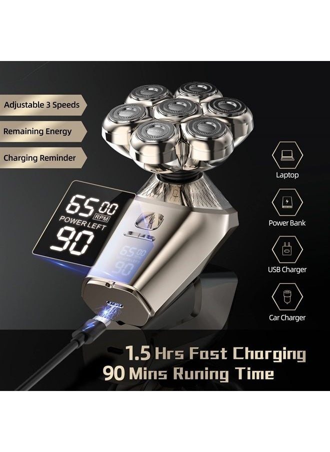 Head Shaver for Bald Men, Electric Razor for Men 5-in-1 Multifunctional Electric Head Shaver Bald Clippers for Men Wet/Dry Waterproof 7D Rotary Shaver Grooming Kit Rechargeable with LED Display