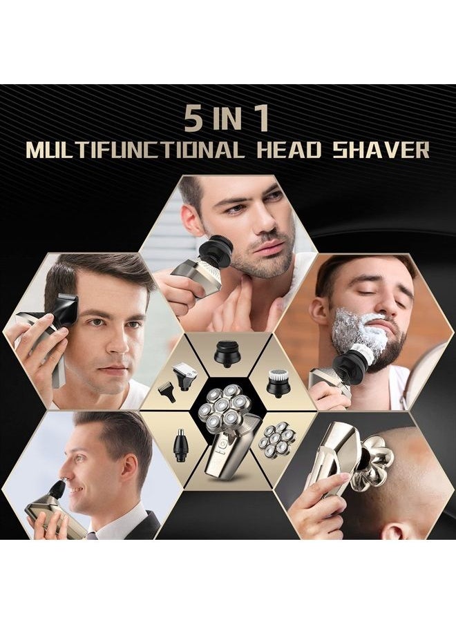 Head Shaver for Bald Men, Electric Razor for Men 5-in-1 Multifunctional Electric Head Shaver Bald Clippers for Men Wet/Dry Waterproof 7D Rotary Shaver Grooming Kit Rechargeable with LED Display