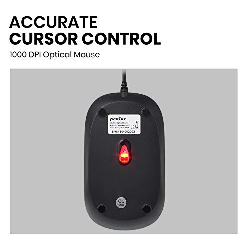 Perixx PERIMICE-201U B, Wired USB Optical Mouse, 3 Buttons - 1000dpi - USB - 1.5m Cable - Black - Image 4