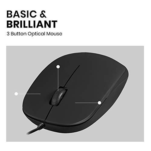 Perixx PERIMICE-201U B, Wired USB Optical Mouse, 3 Buttons - 1000dpi - USB - 1.5m Cable - Black - Image 2