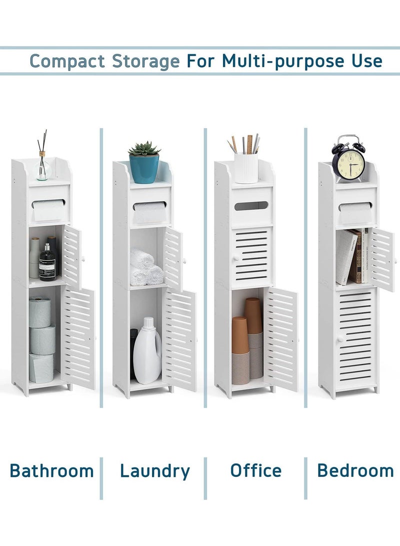 Monda Bathroom Cabinet  Floor, Waterproof Storage Cabinets, Freestanding Storage Cupboard With Tissue Drawers, for Laundry Room, Bathroom, 15 x 17 x 80 cm, White - Image 3