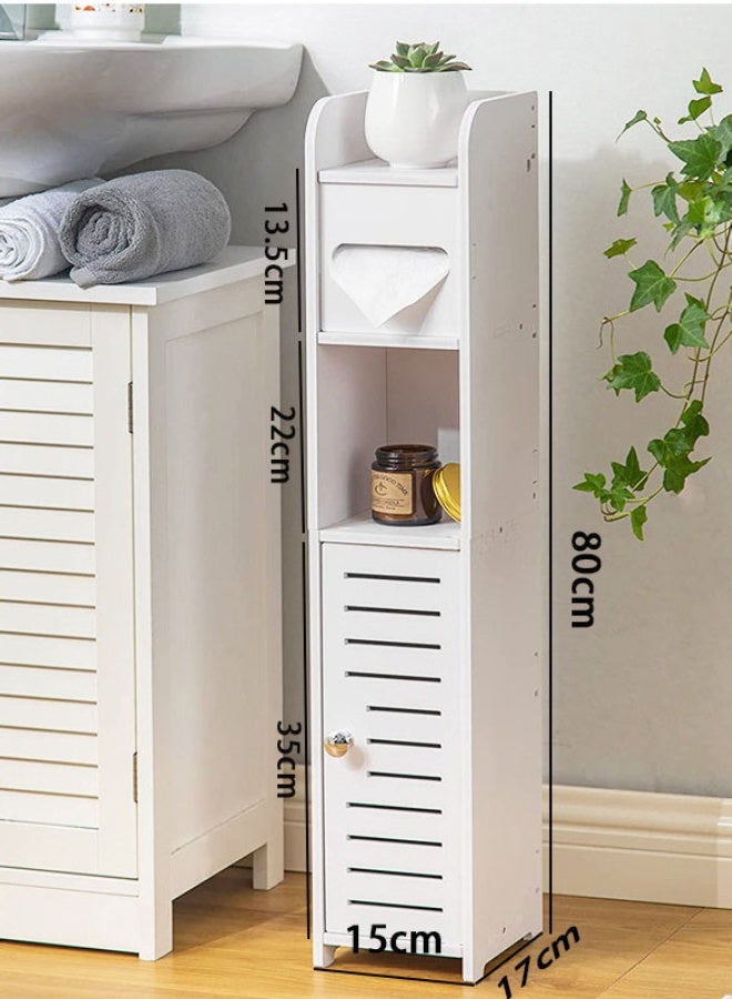 Monda Bathroom Cabinet  Floor, Waterproof Storage Cabinets, Freestanding Storage Cupboard With Tissue Drawers, for Laundry Room, Bathroom, 15 x 17 x 80 cm, White - Image 5