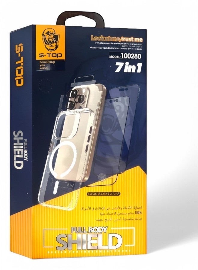 S-TOP The new full protection package for the Galaxy S24, with screen protection and a cover that supports wireless charging (MagSafe), complete protection for your device against scratches and falls (7in1), the original package from S-TOP