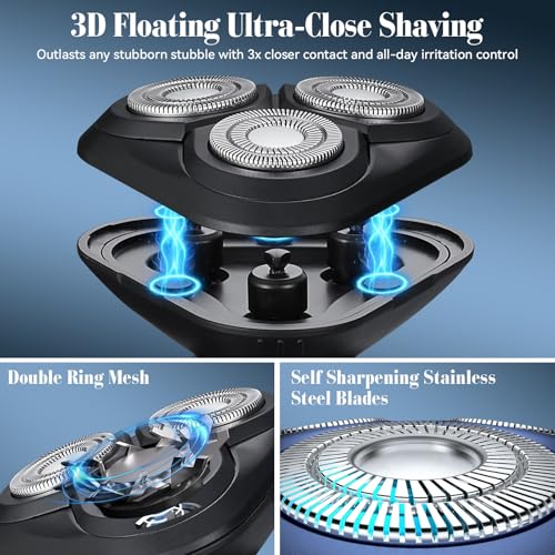 Gaurins Electric Razor for Men,3 in 1 Men's Rotary Shavers with Charging Stand, IPX7 Waterproof Hygiene Trimmer for Beard/Nose/Sideburns, USB-C Fast Charging, LED Display Travel Lock,Matte Black - Image 2