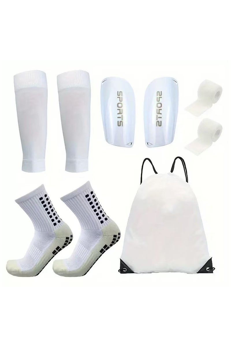 1 Pair Grip Soccer Socks, 1 Pair Soccer Sleeve Socks with 1 Pack Shin Guards and 2 Shin Straps, Football Game Set 6 Pcs - Image 1