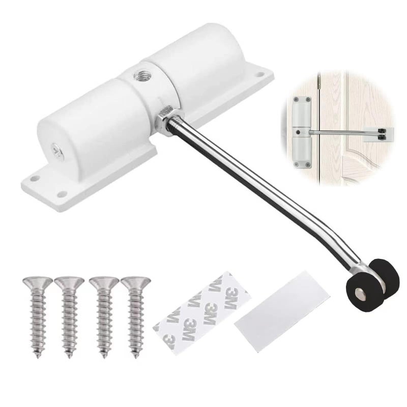 Automatic Door Closer Zinc Alloy Safety Spring Door Closer Adjustable 30 kg Closing Door Hinge White