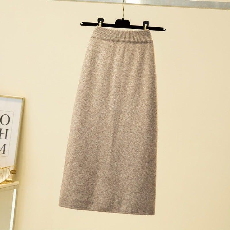 2024 New Knitted Skirt Womens Autumn and Winter Sweater Small Hip Skirt Draping Fashion Khaki - Image 1