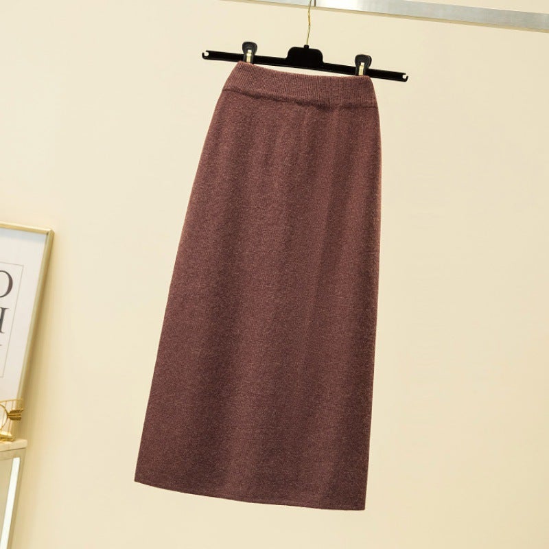 2024 New Knitted Skirt Womens Autumn and Winter Sweater Small Hip Skirt Draping Fashion Khaki - Image 2