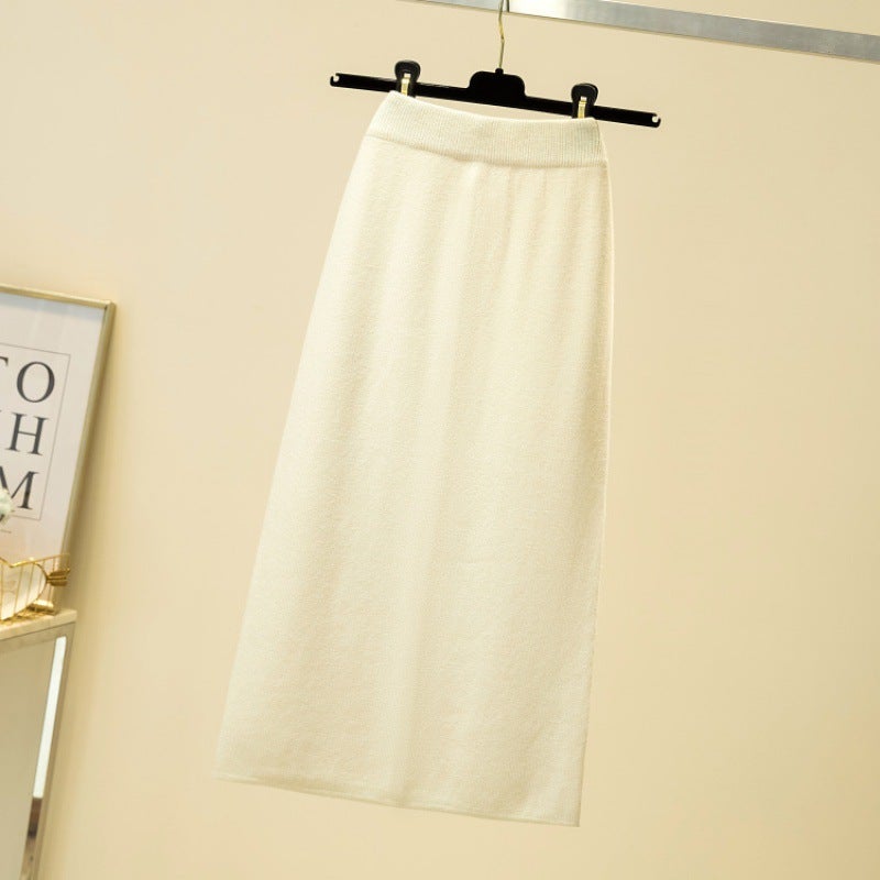 2024 New Knitted Skirt Womens Autumn and Winter Sweater Small Hip Skirt Draping Fashion Khaki - Image 3