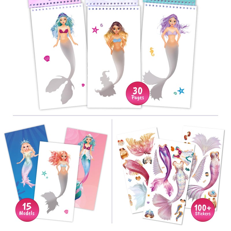 BSCOOL Sticker Dress up Mermaid - Sticker Activity Book for Kids. Learn Girls Fashion Design for Mermaid with Stickers and Guides for Kids 5 and up. Little Designer Creativity Book - Image 3