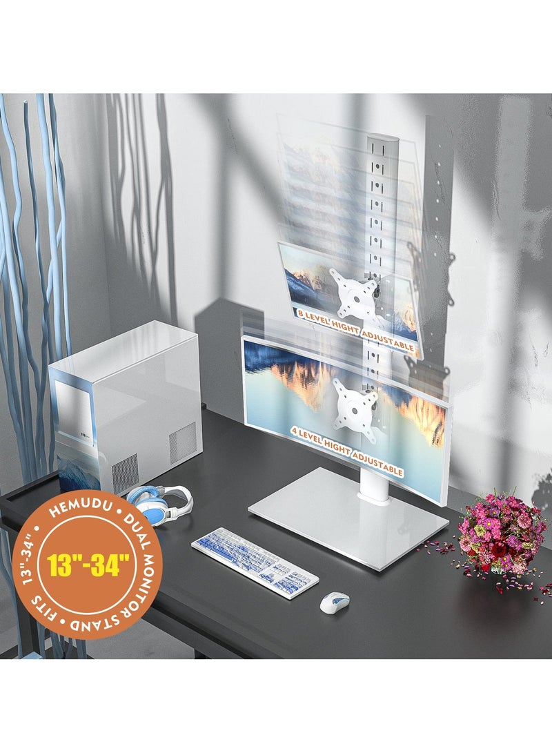 erorex Dual Monitor Stand - Vertical Stack Screen Free-Standing Monitor Riser Fits Two 13 to 34 Inch Screen with Swivel, Tilt, Height Adjustable, Holds One (1) Screen up to 20kg white - Image 4