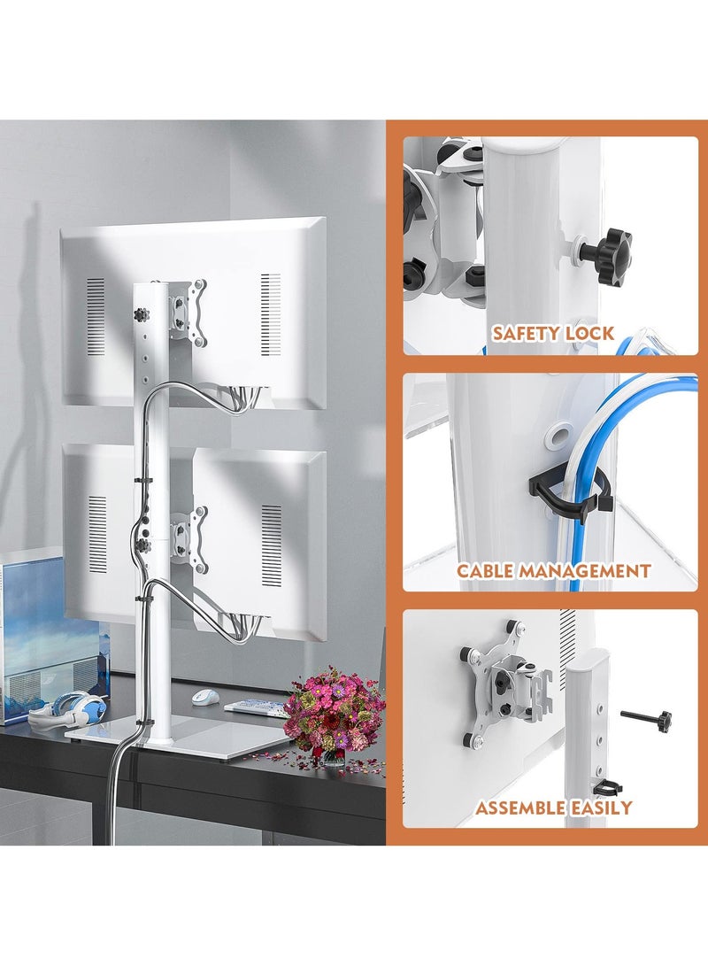 erorex Dual Monitor Stand - Vertical Stack Screen Free-Standing Monitor Riser Fits Two 13 to 34 Inch Screen with Swivel, Tilt, Height Adjustable, Holds One (1) Screen up to 20kg white - Image 3